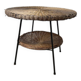 Table basse osier ronde années 60