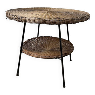 Round wicker coffee table from the 60s