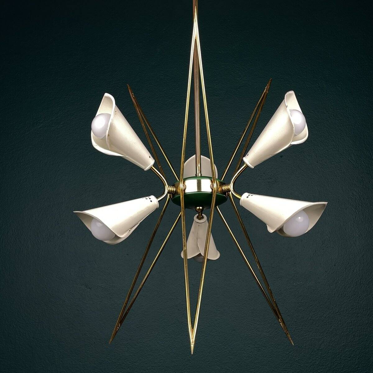 Metal chandelier mid-century modernist by Stilnovo, 1970s