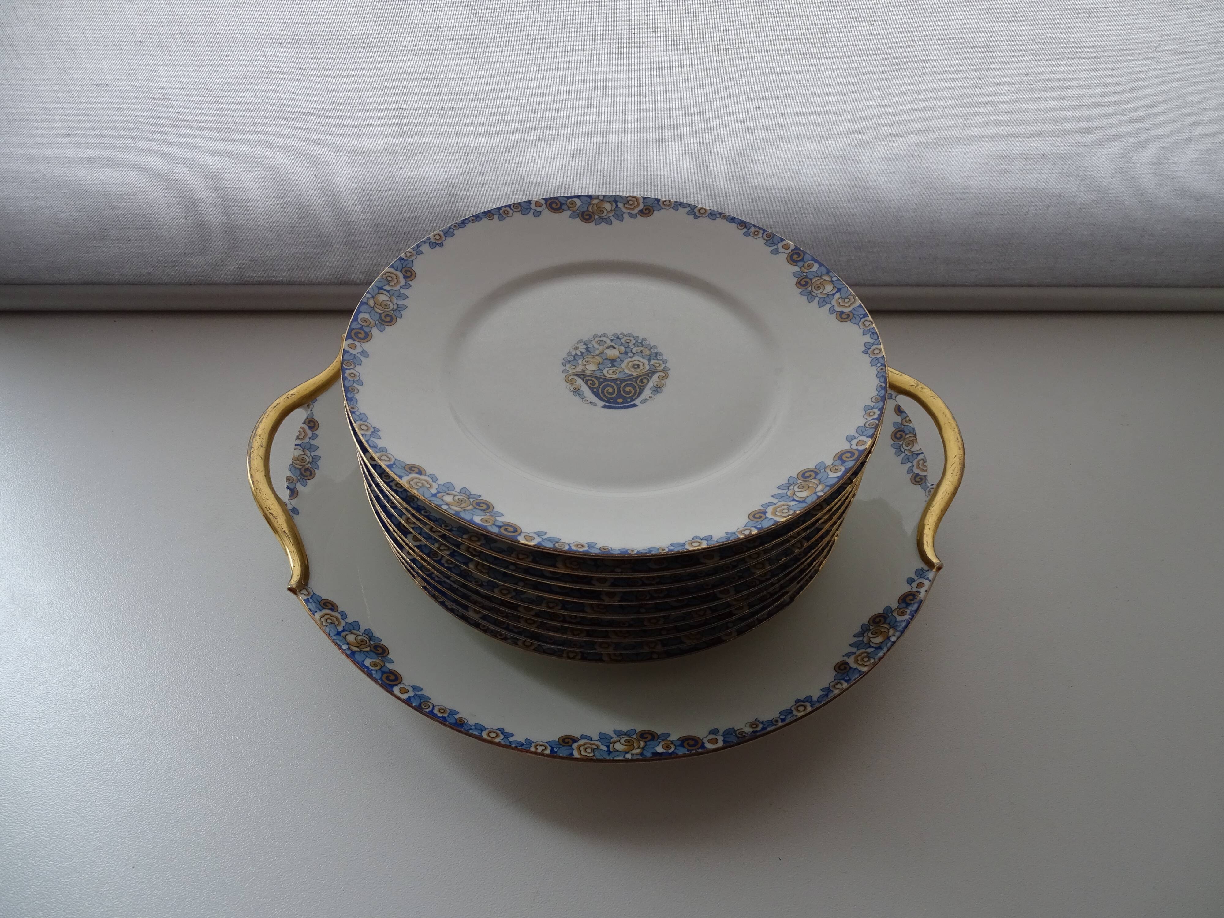 Dessert service porcelain Limoges Union Art Deco 9 people