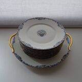 Dessert service porcelain Limoges Union Art Deco 9 people