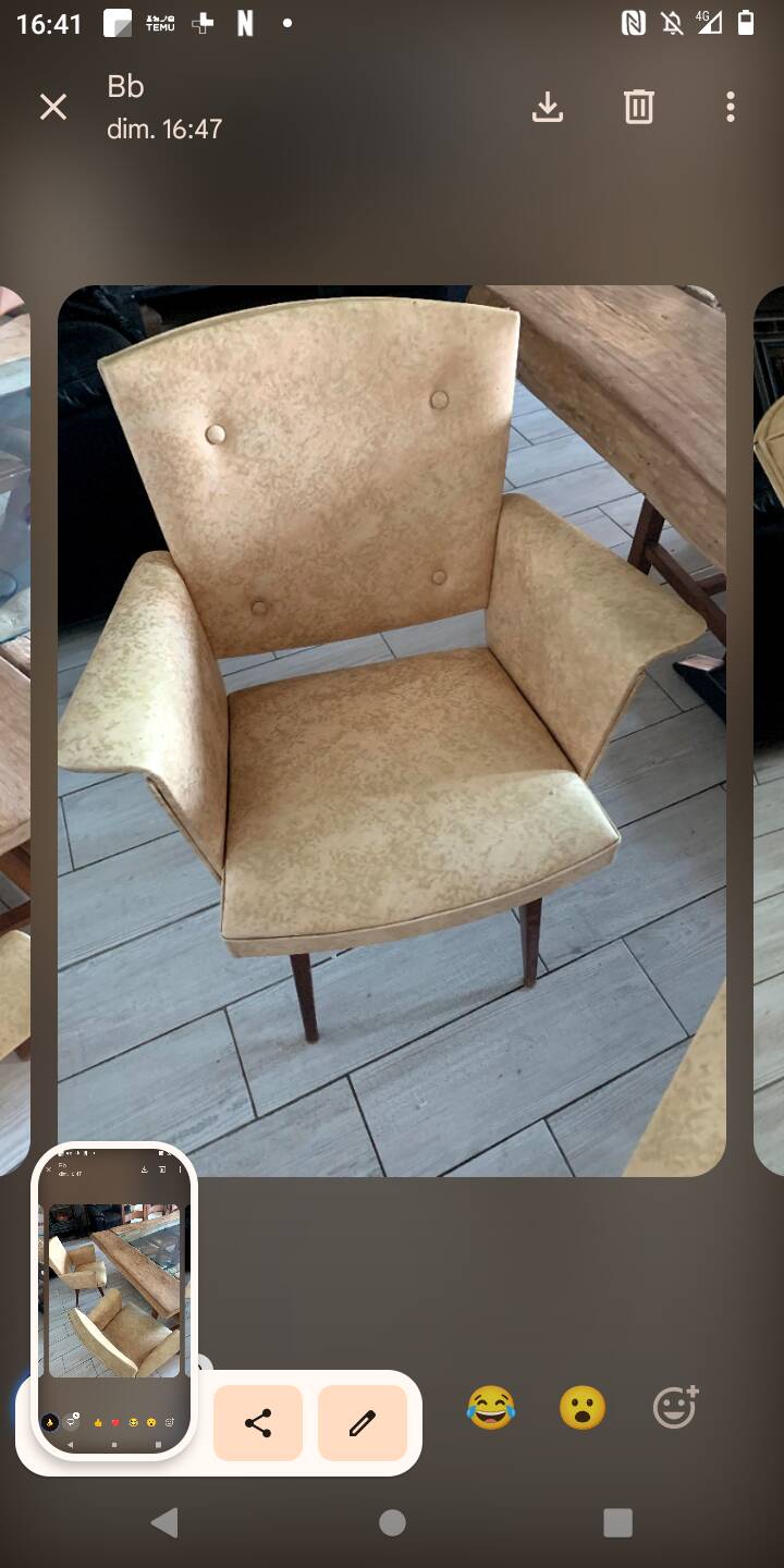 Pair of bridge armchairs in speckled faux leather, 1950.