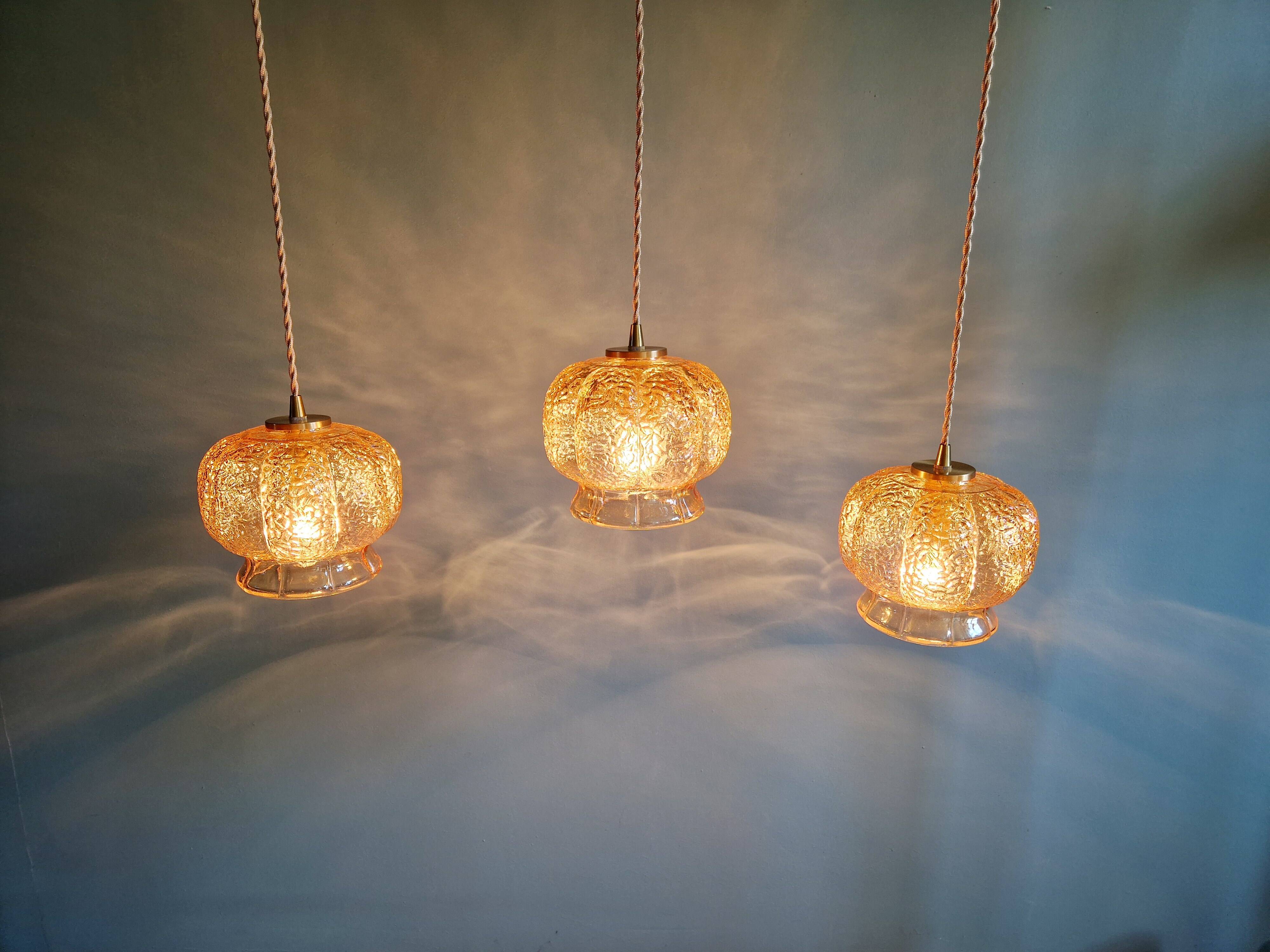 Vintage amber glass pendant (5 available), 1960s-70s
