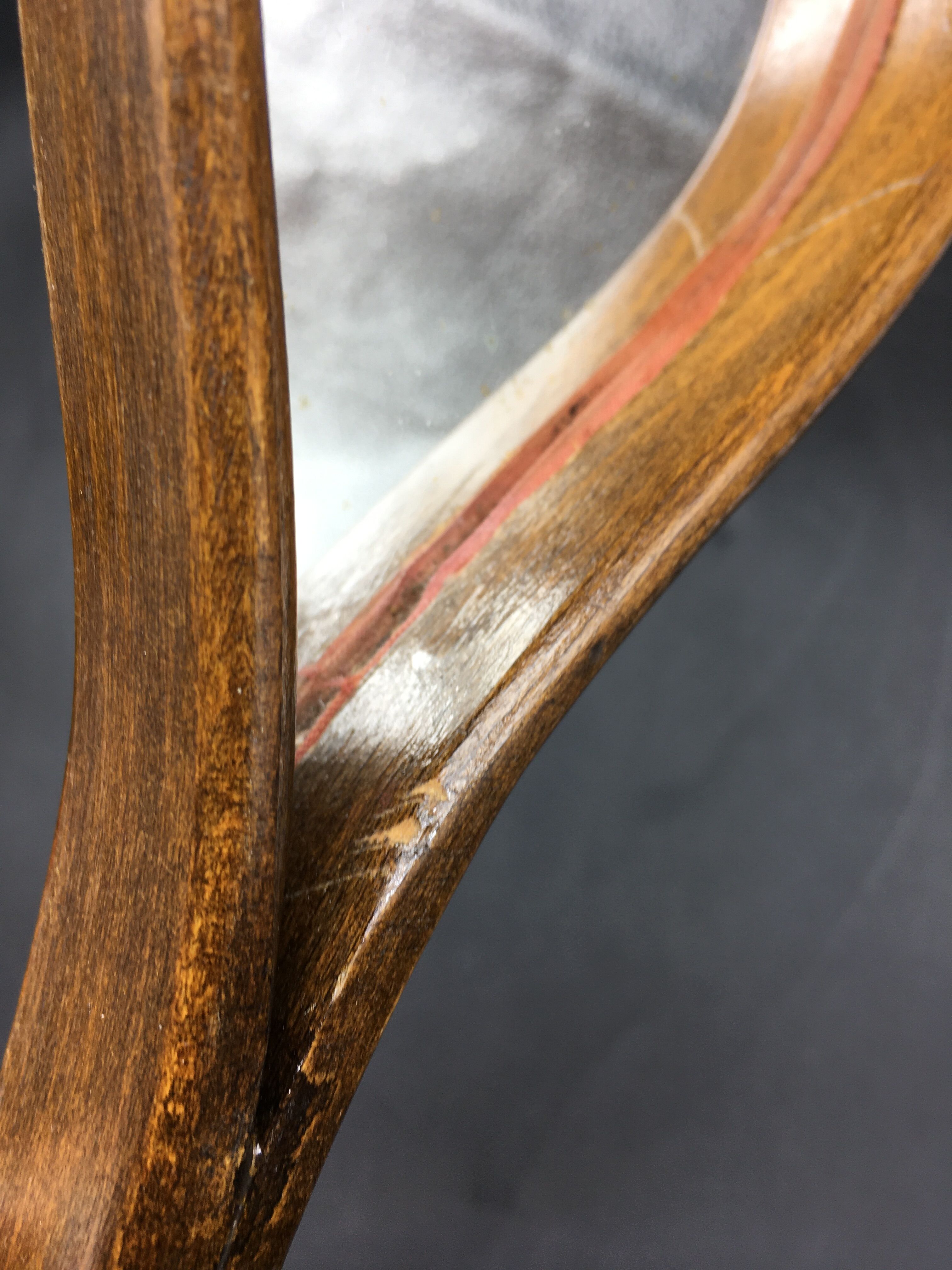 Hand-facing mirror in vintage wood year 70