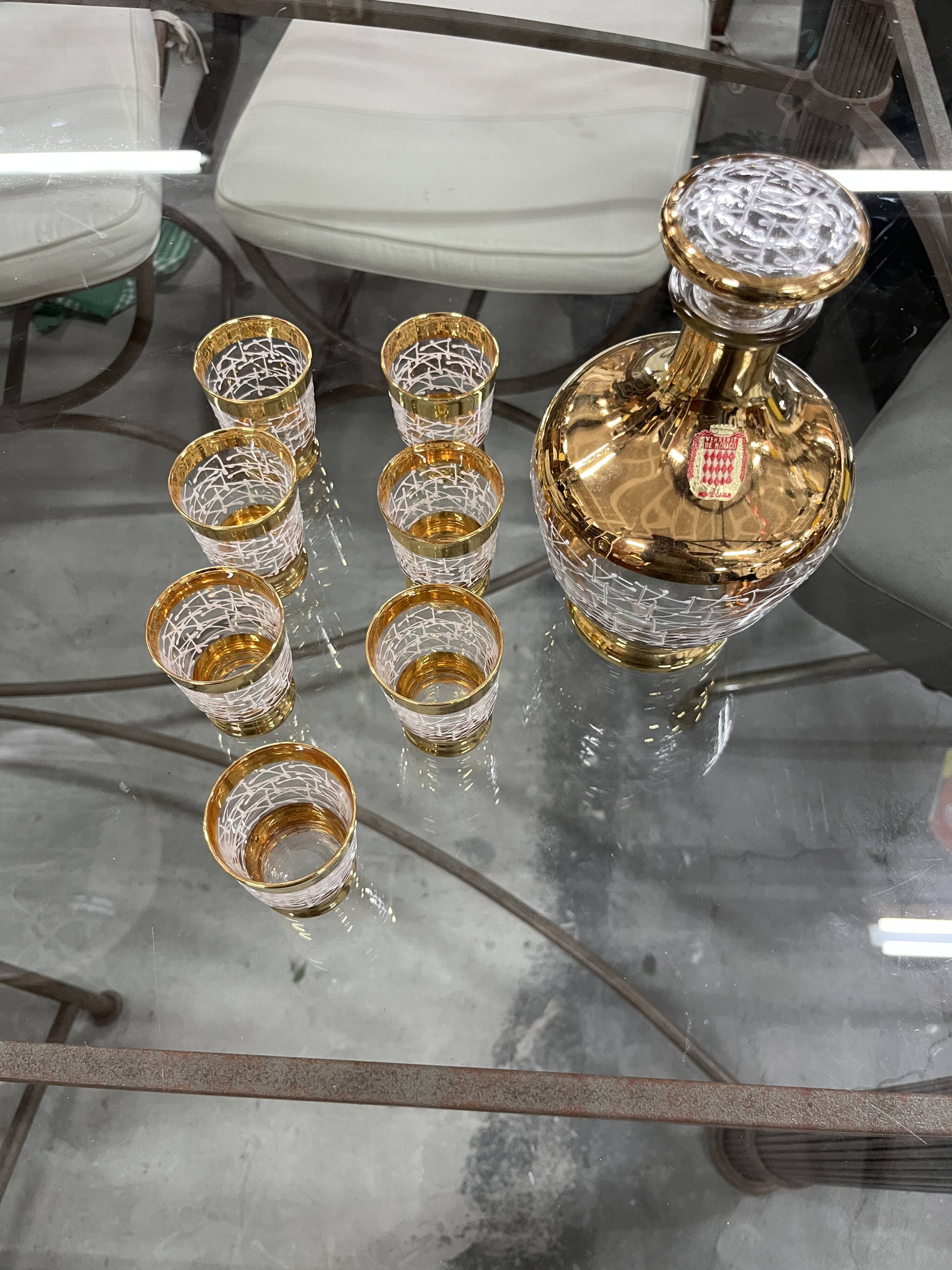 Service alcool carafe verres liqueur Verrerie de Monaco