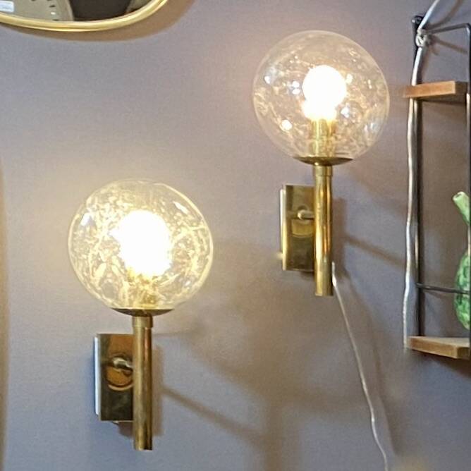 Vintage brass and glass wall lights, 1960s Doria Leuchten