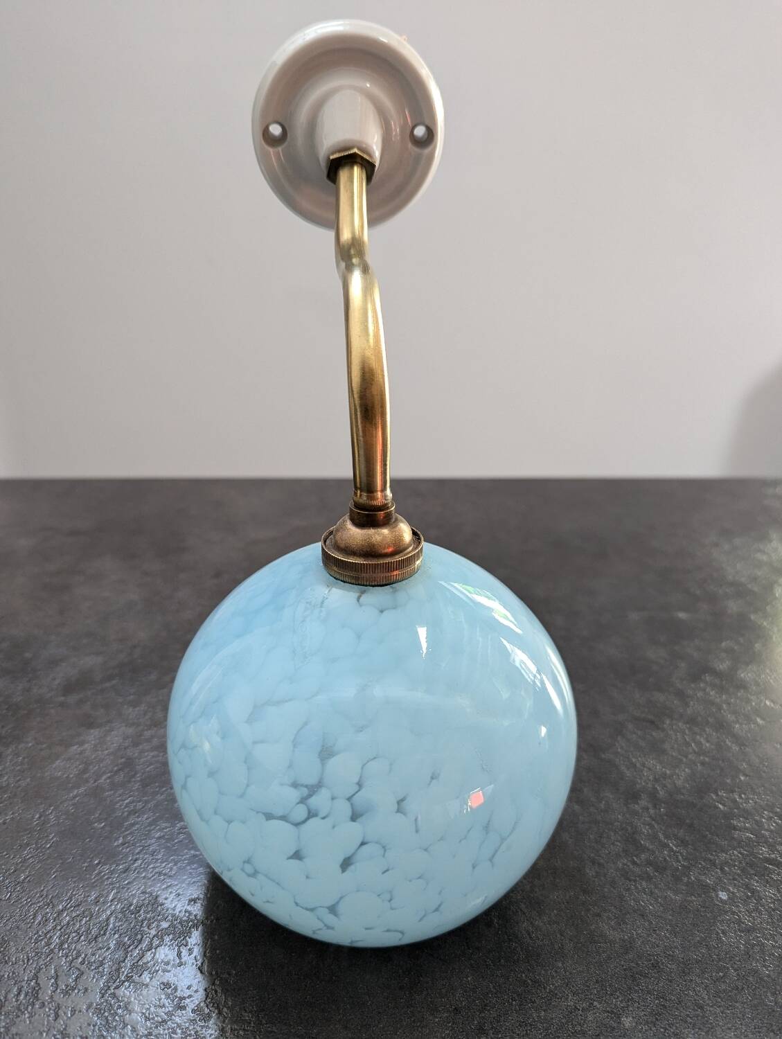 Antique opaline wall lamp Clichy blue swan neck porcelain art deco 1930 diameter 13 cm