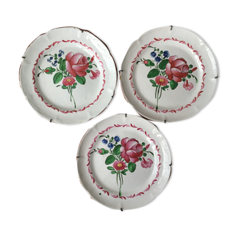 Set de 3 assiettes décoratives Bouquet en faïence ancienne