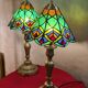 Paire lampe bronze ancienne abat jour verre 44x21 vitrail style tiffany