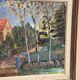Huile sur toile suédoise d'époque mi-siècle – « Village » par Kenny Wenkel – Vintage et encadrée – 71 × 55 cm (28" × 21,7")