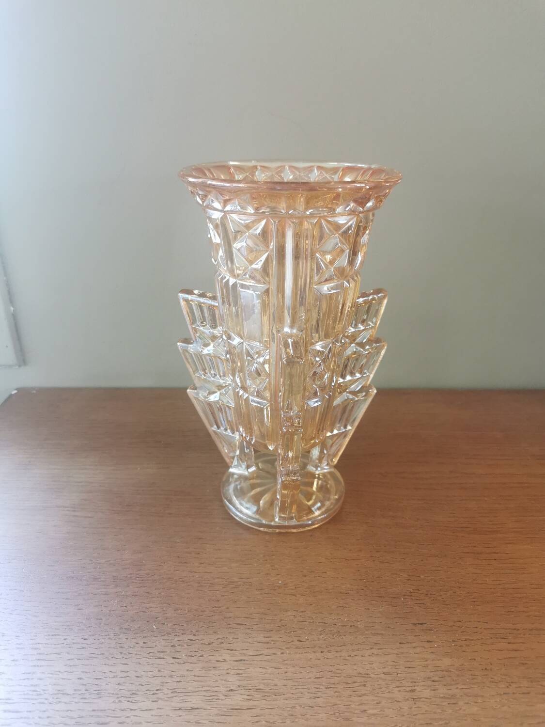 Art deco vase in orange iridescent glass