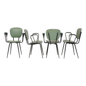 4 green chairs (in the style of) Jacques Hitier