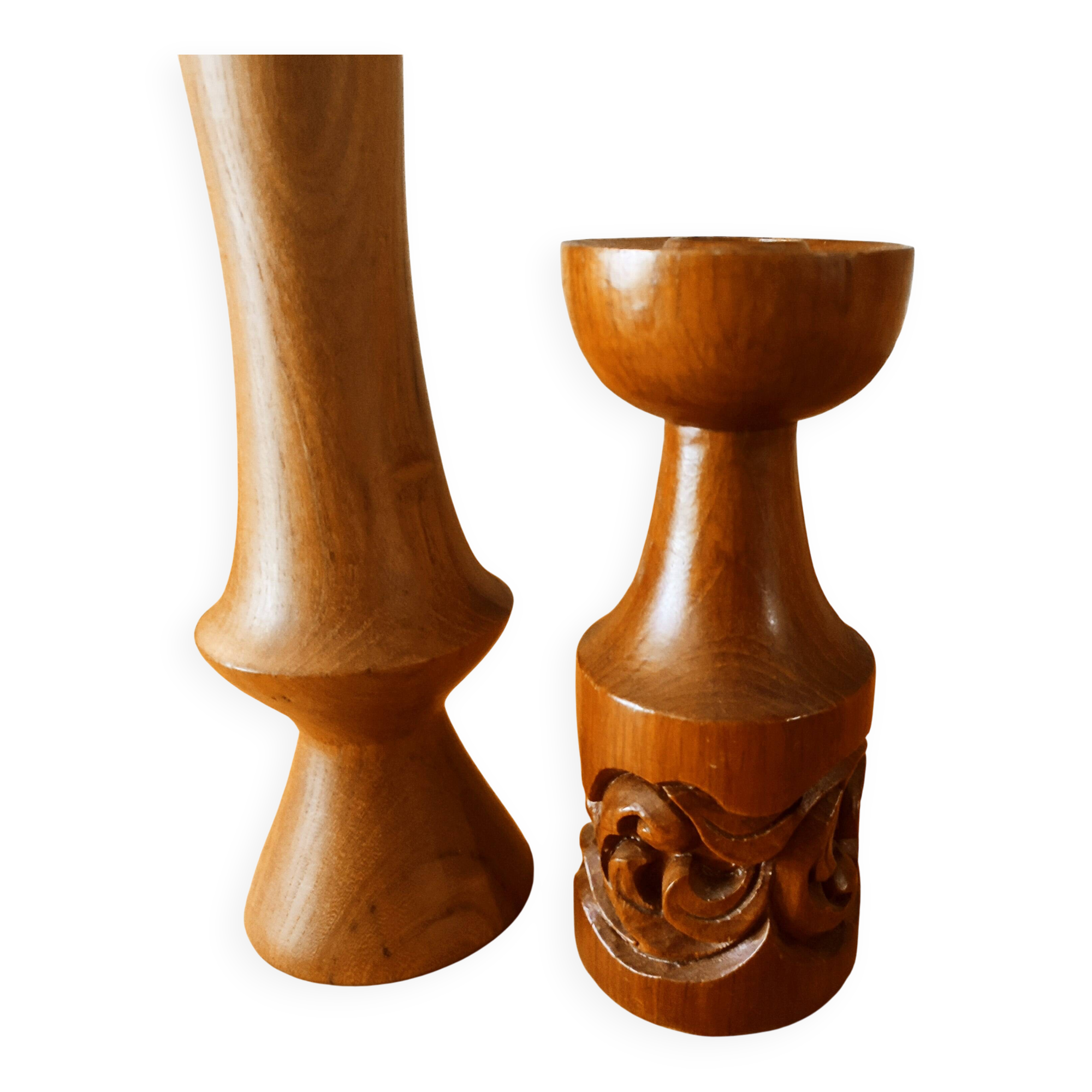 Pair of Scandinavian teak candle holders