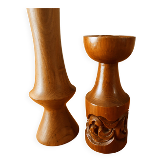 Pair of Scandinavian teak candle holders