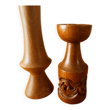 Pair of Scandinavian teak candle holders