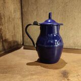 Small vintage French jug with lid, in blue enamel