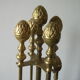 Ancien serviteur 4 outils de cheminée pomme de pin pince patte de coq en bronze/laiton