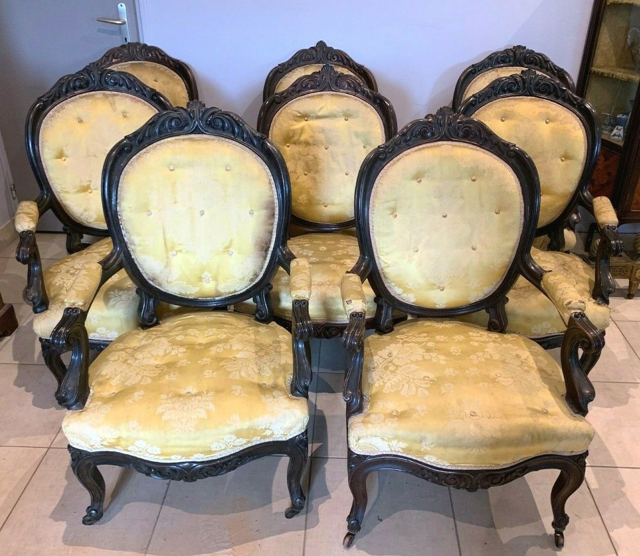 Napoleon III rosewood suite of eight 19th century armchairs