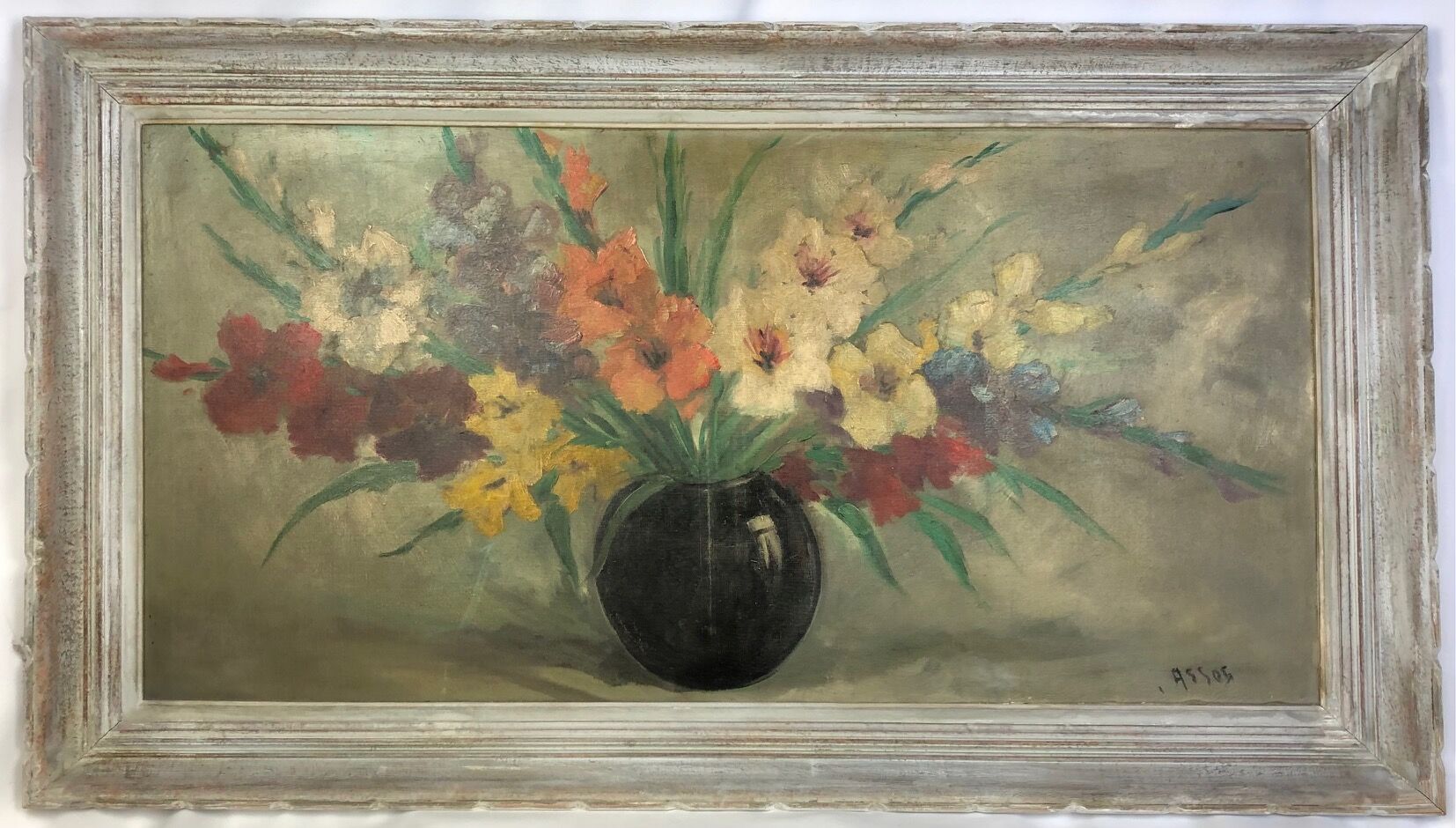Old painting "Bouquet of gladioli"
