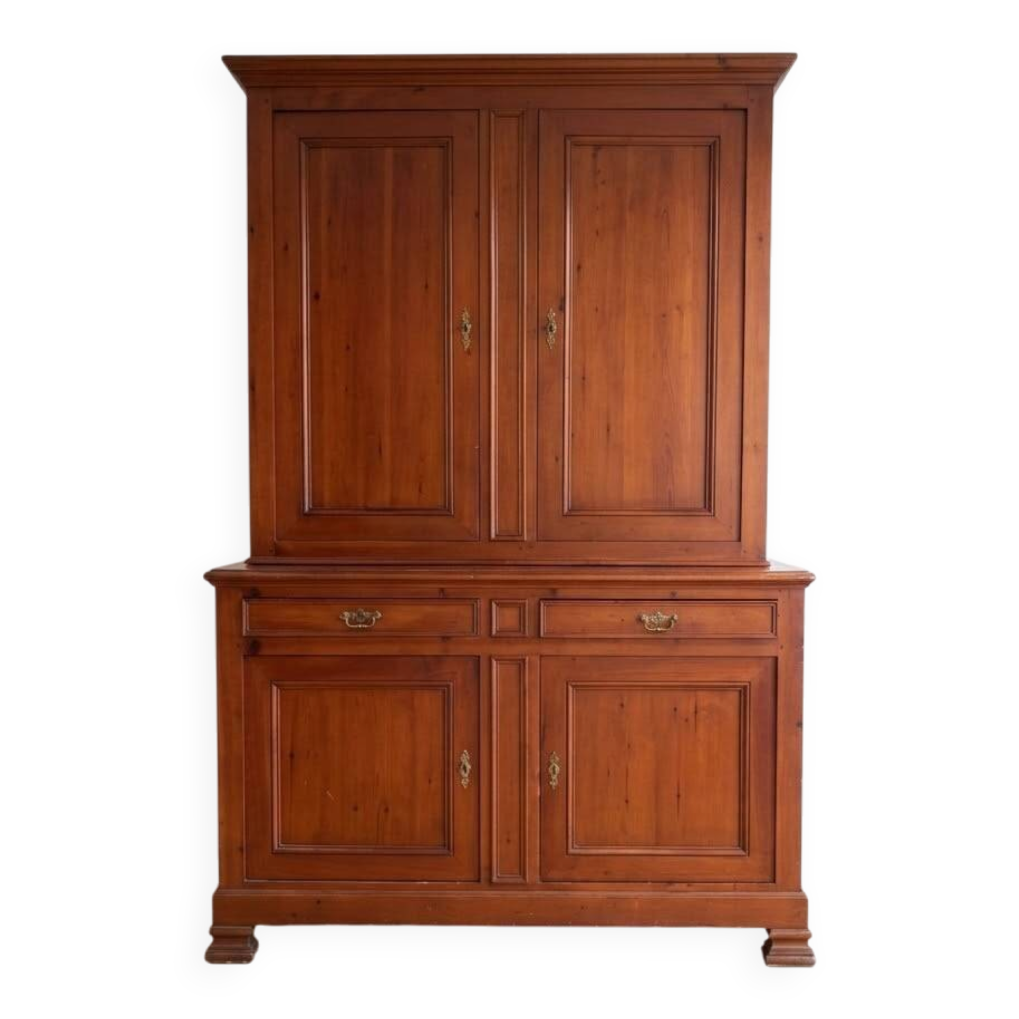Antique solid wood sideboard with doors and drawers.