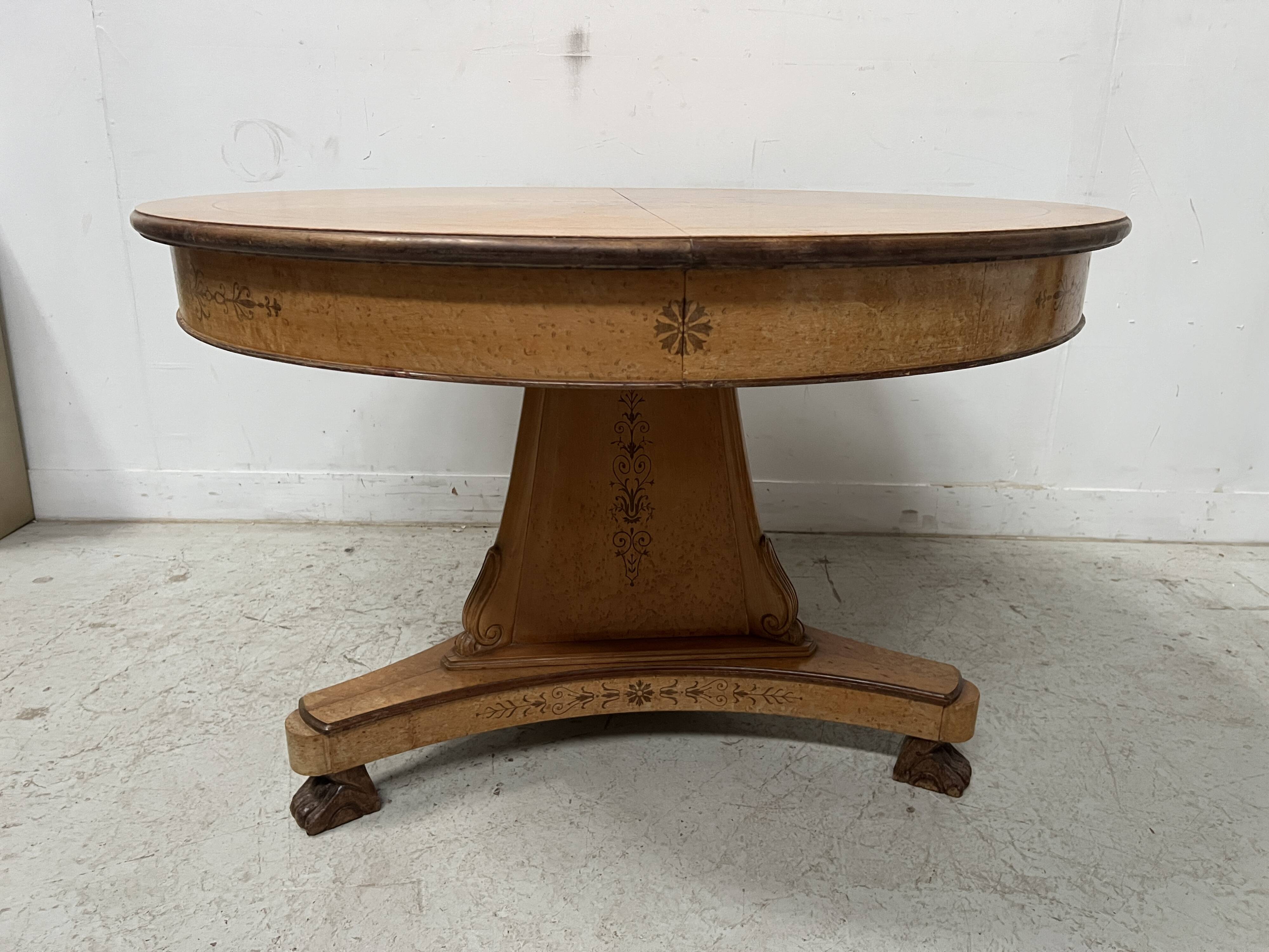 Charles X style maple veneer table and chair set, 20th century