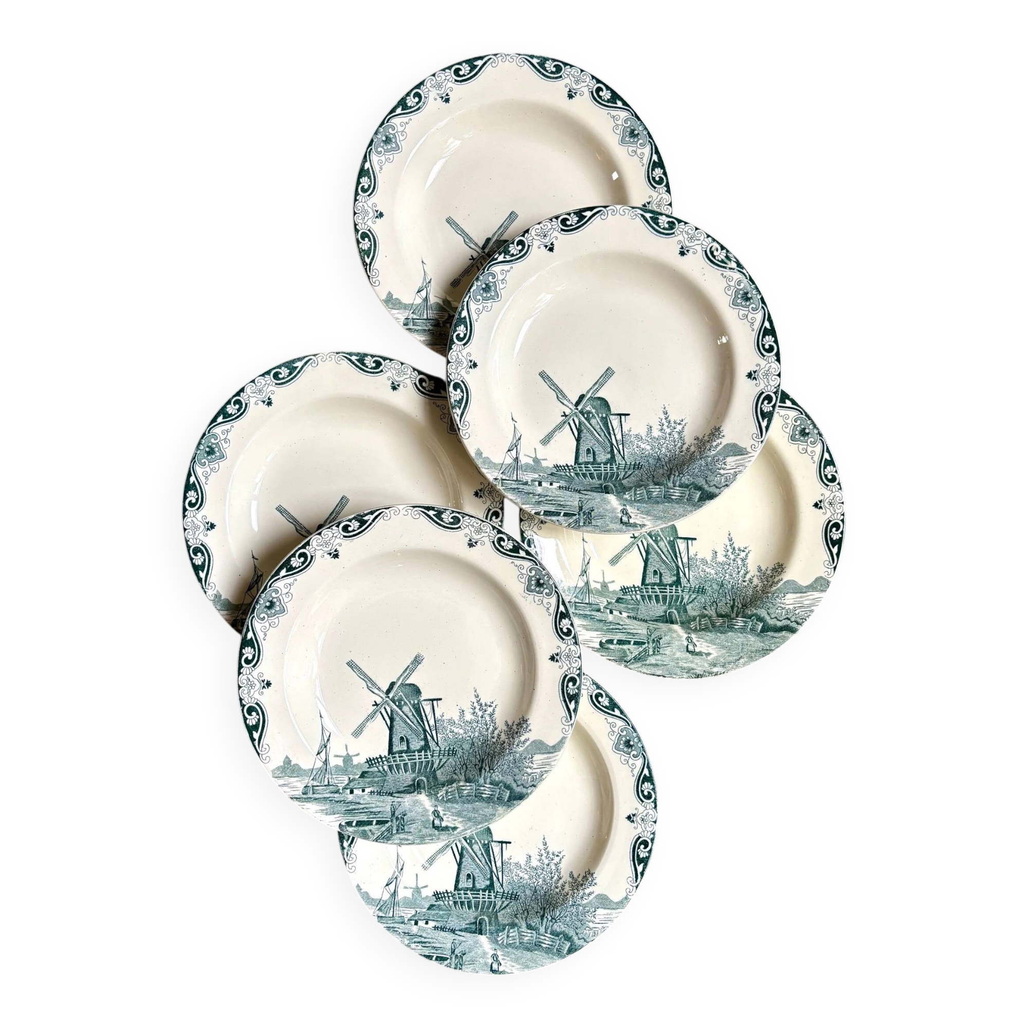 6 assiettes creuses Salins en terre de fer, service "Delft"