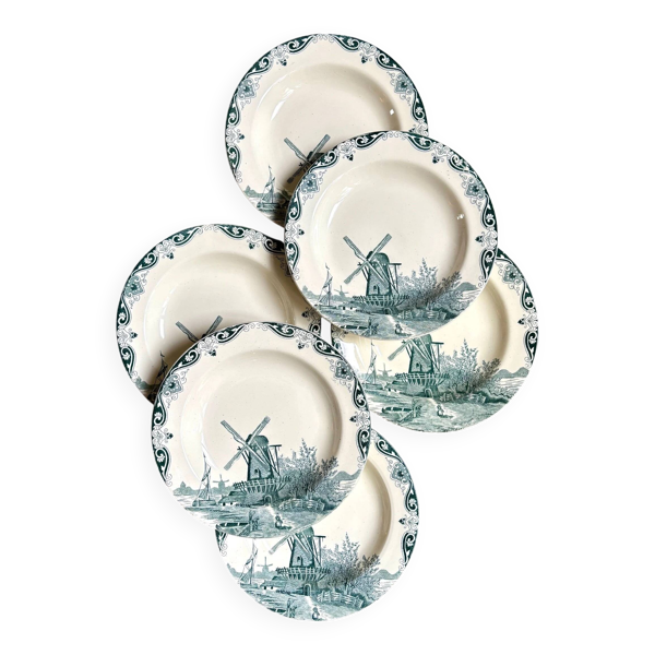 6 assiettes creuses Salins en terre de fer, service ''Delft