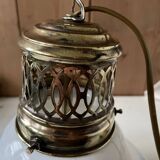 1920s opaline glass and brass pendant light