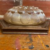 Antique Ceiling Light Wall Lamp Molded Glass + Wooden Support 70s Vintage