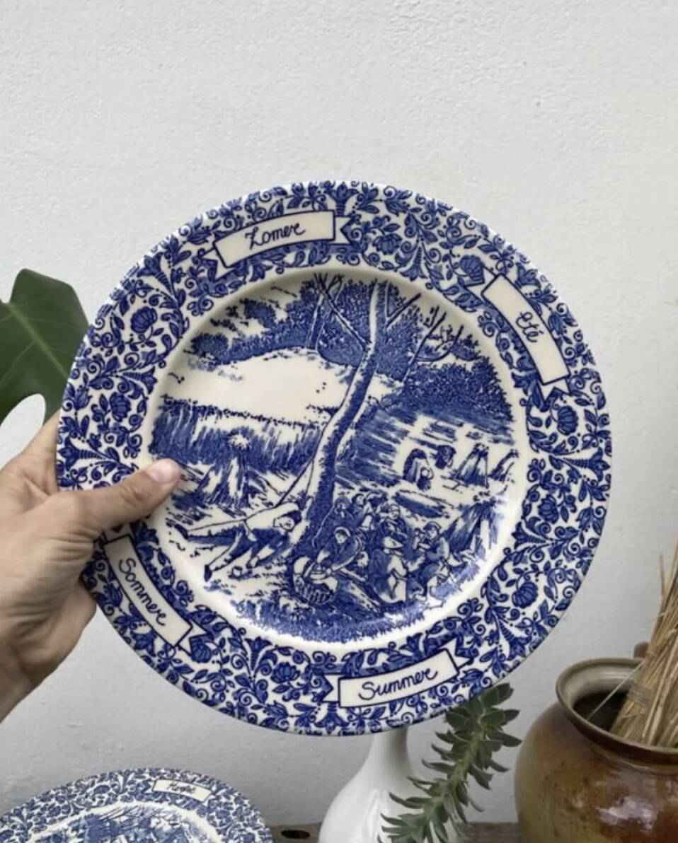 6 vintage English blue Staffordshire plates