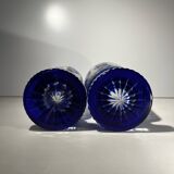 Bohemian crystal, set of 2 cobalt blue cut double glasses, ca 1900