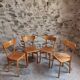 Set of 4 French bistro chairs, beech and plywood, 1960s, mid-century dining chairs.