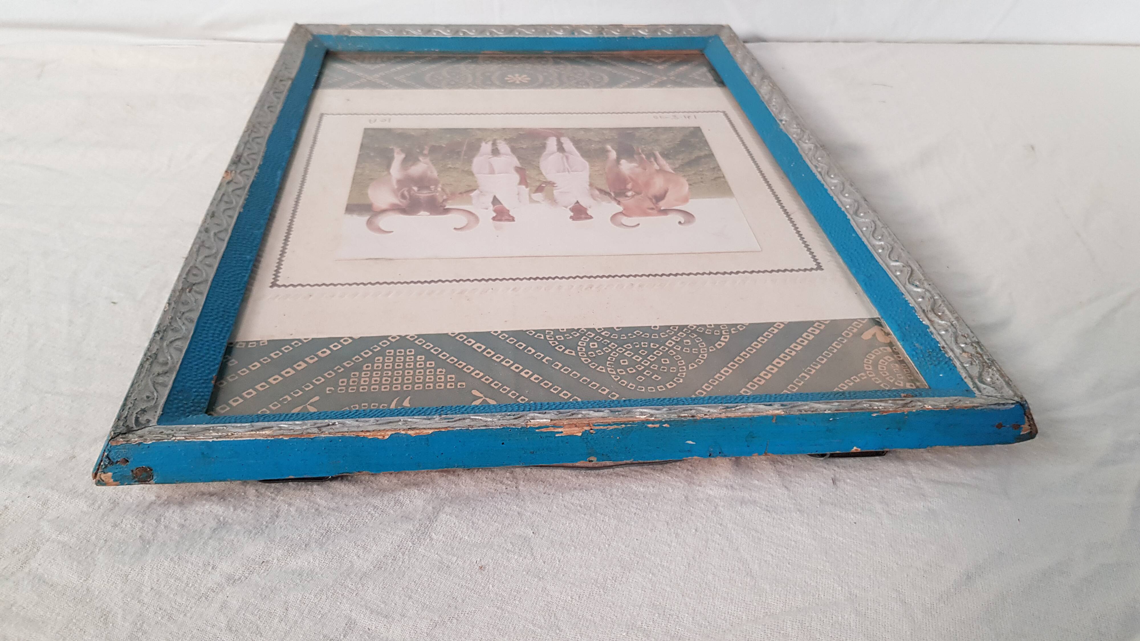 Old kitsch photograph in pretty vintage glass frame