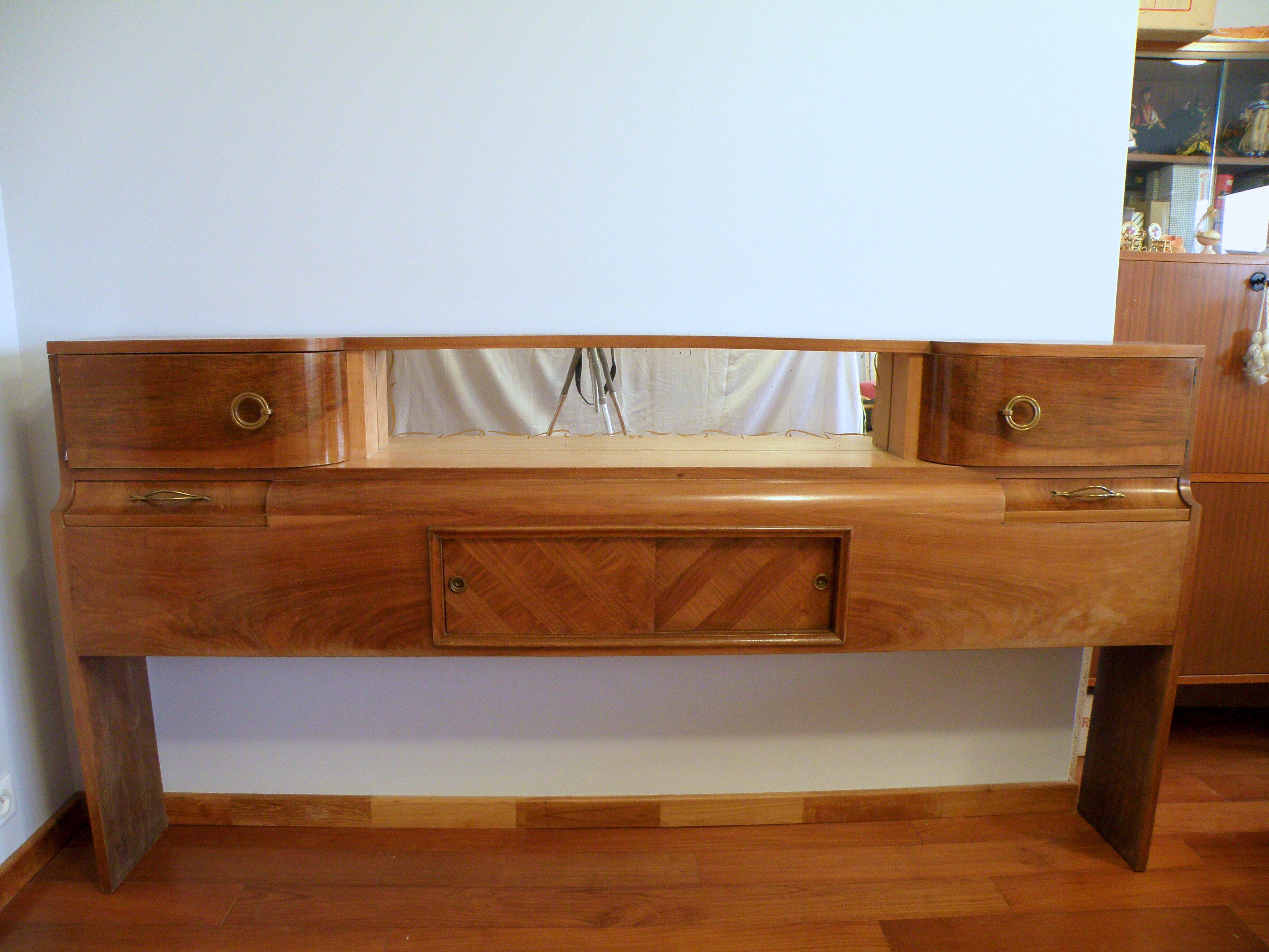 Cozy walnut bramble headboard for bed 140 x 190, from 1950