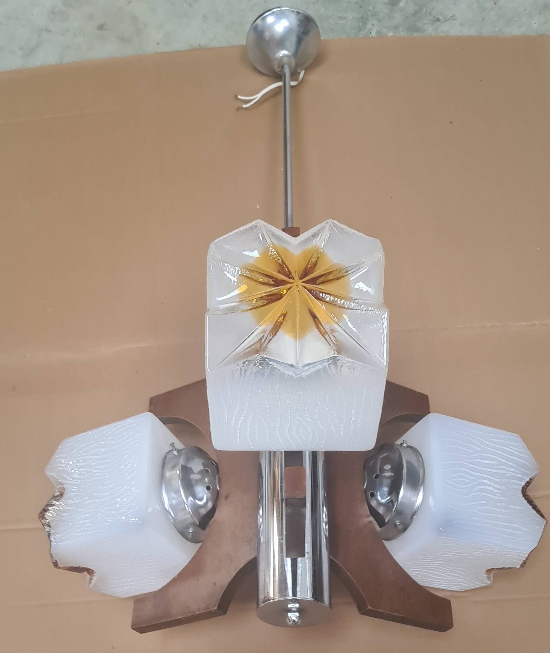 1970s Italian wood chandelier Vintage Italian Carlo Mason Mazzega 47xh73