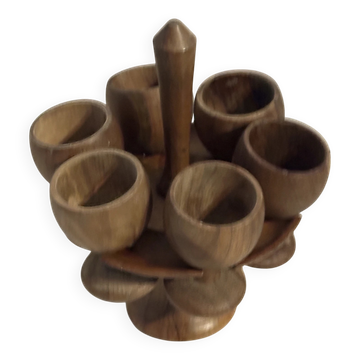 Vintage wooden egg cups – 6 pieces – 1950s