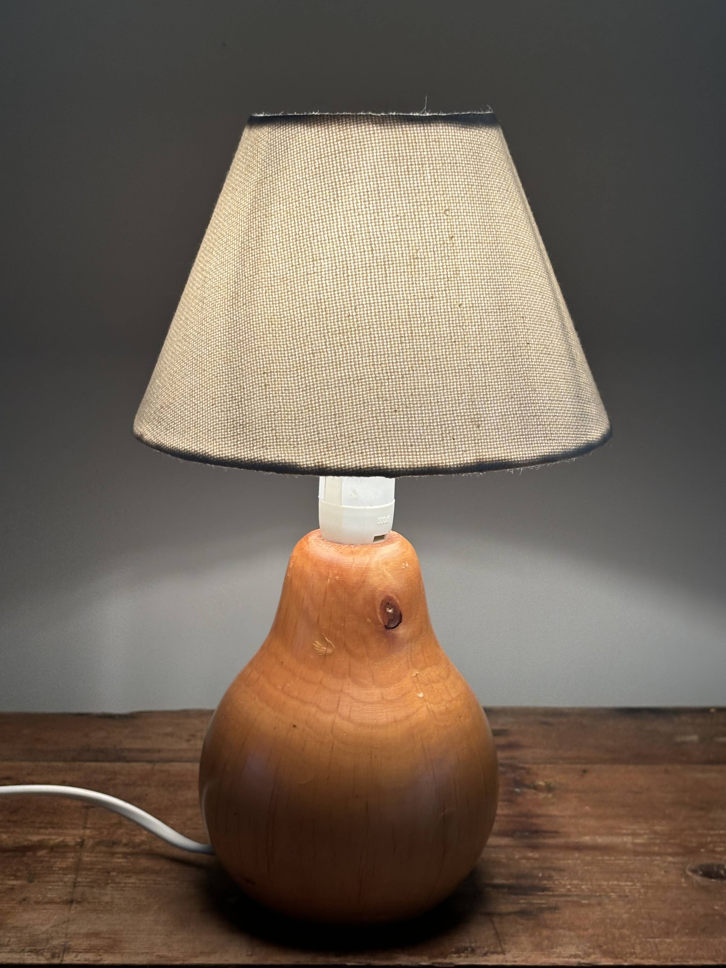 vintage wooden lamp small model with fabric shade 80's design