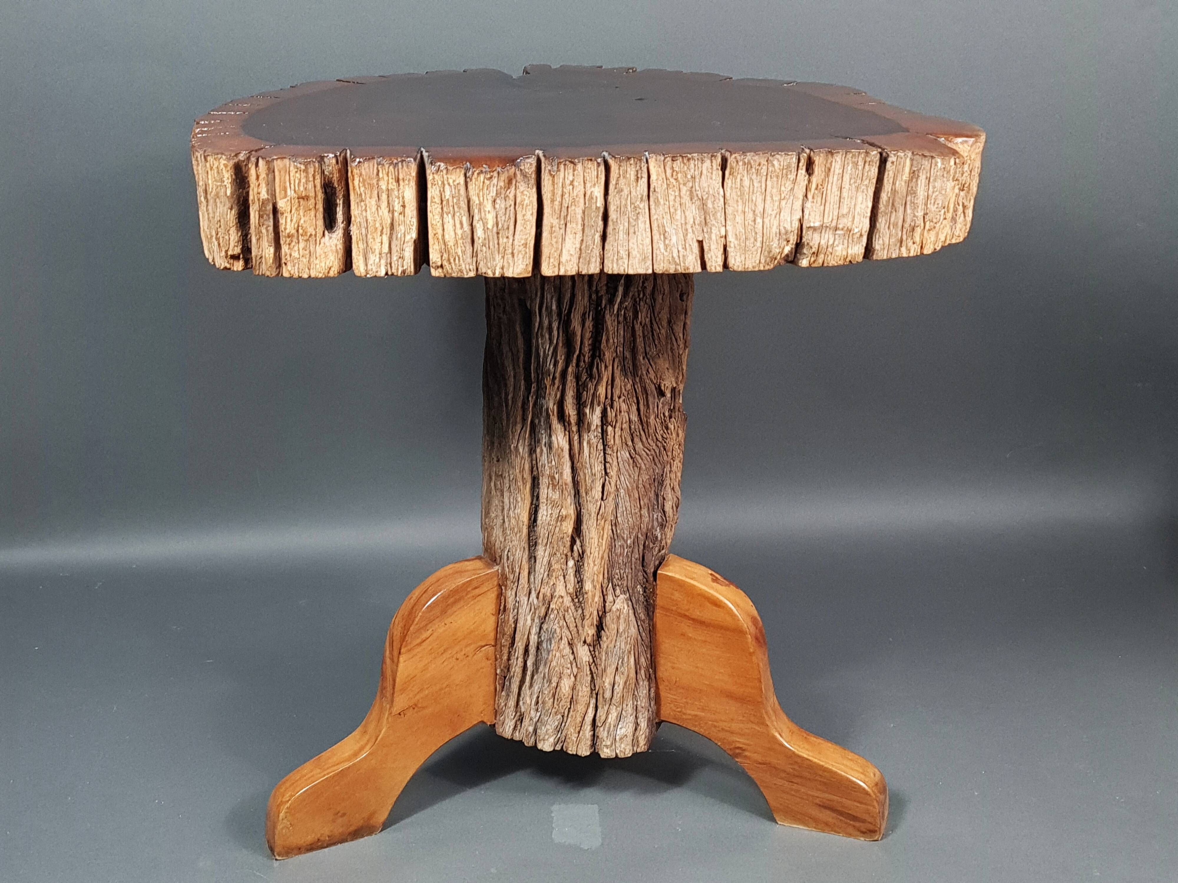 Brutalist teak stool or side table, 13 kg, 2 available D344 /1/