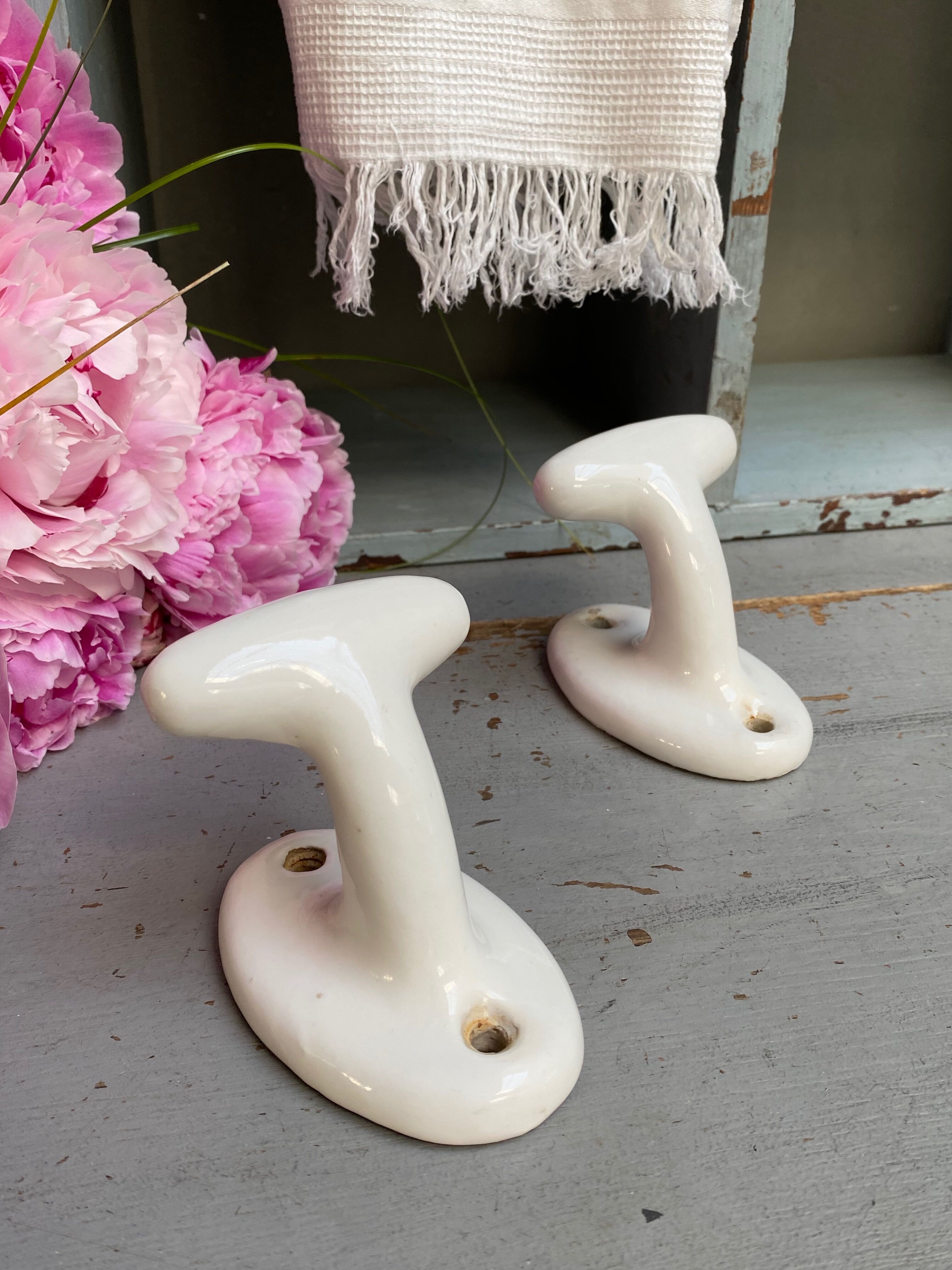Pair of porcelain hooks