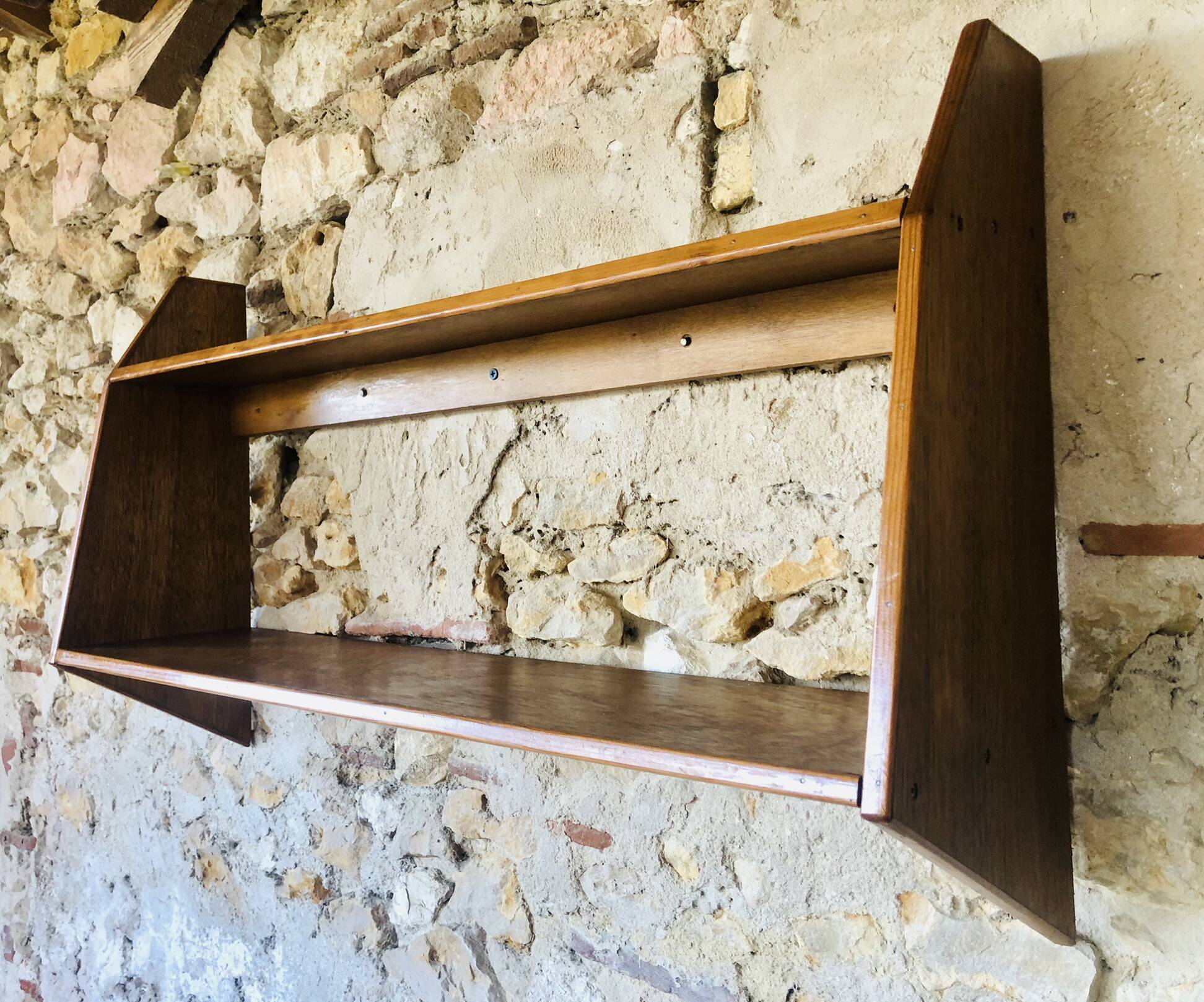 Vintage wall shelf with two shelves, 1970's