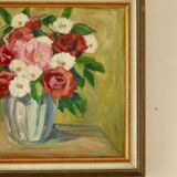Peinture à l'huile sur panneau vintage européenne originale – « Décoration florale »