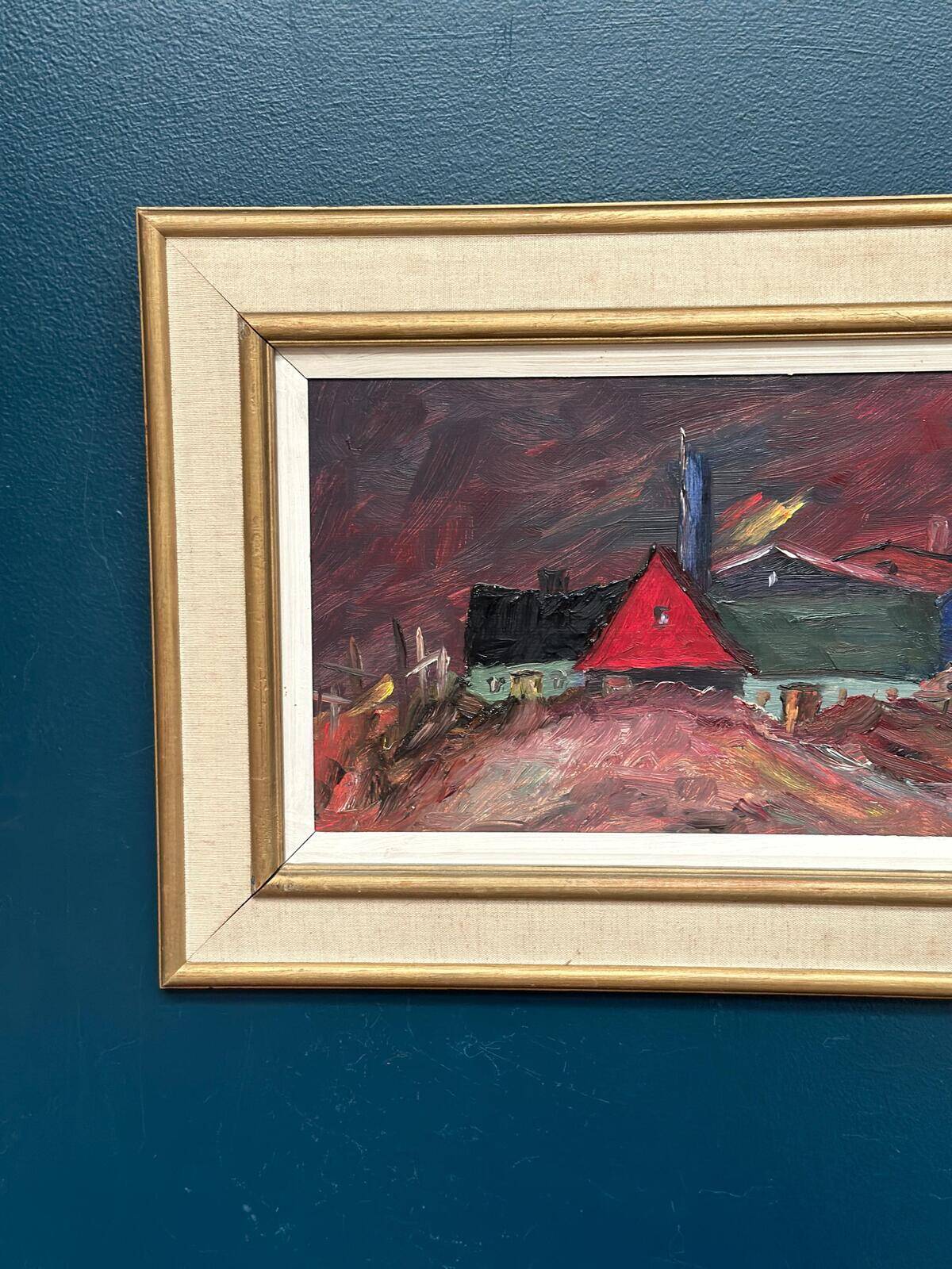 Original Swedish Oil on Panel – “Huts” – Vintage & Framed – 77 × 41 cm