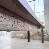 XL farmhouse table in solid oak, brutalist style, 20th century.