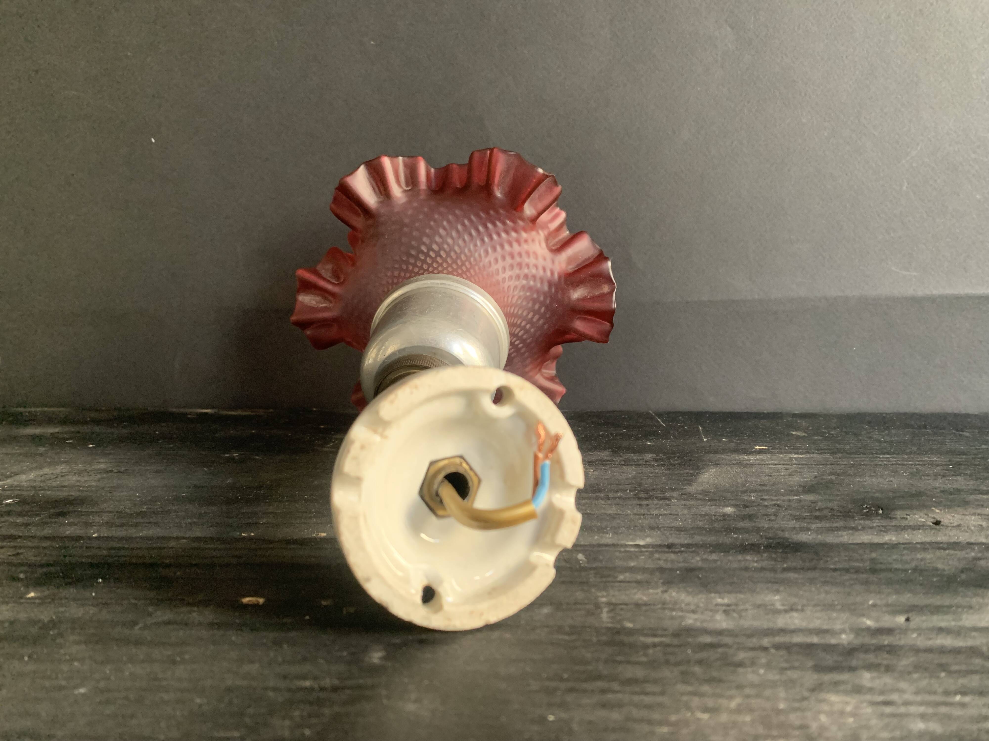 Antique wall light, tulip in pink glass and silver metal, 1920