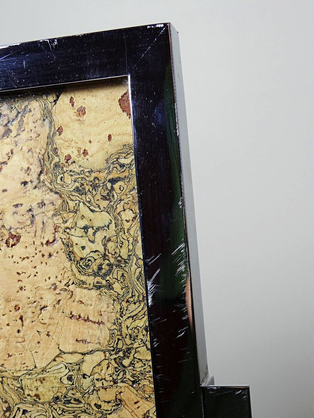 Mid-century chic chrome, cork and glass tray from the 70s