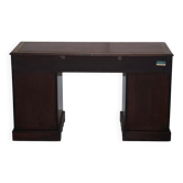 Partner desk with two burr walnut drawers and a leather top.