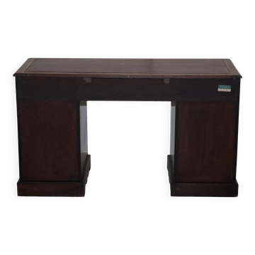 Partner desk with two burr walnut drawers and a leather top.