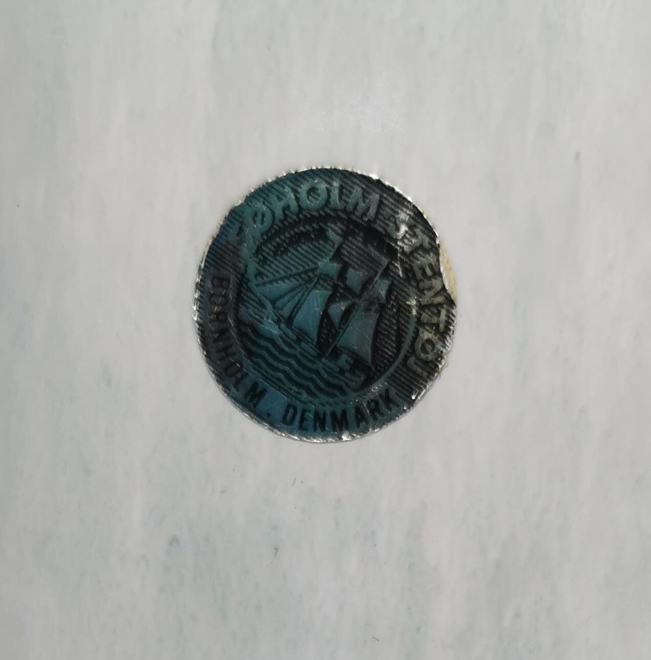 Vintage vase in sandstone , white and blue enamel by Einar Johansen Soholm 1960 Denmark