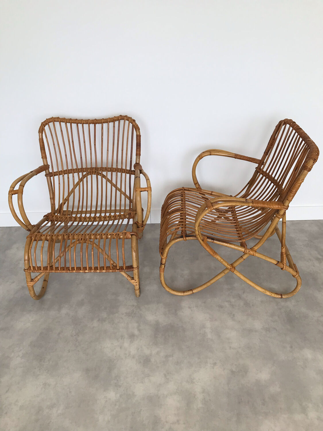Pair of vintage rattan armchairs