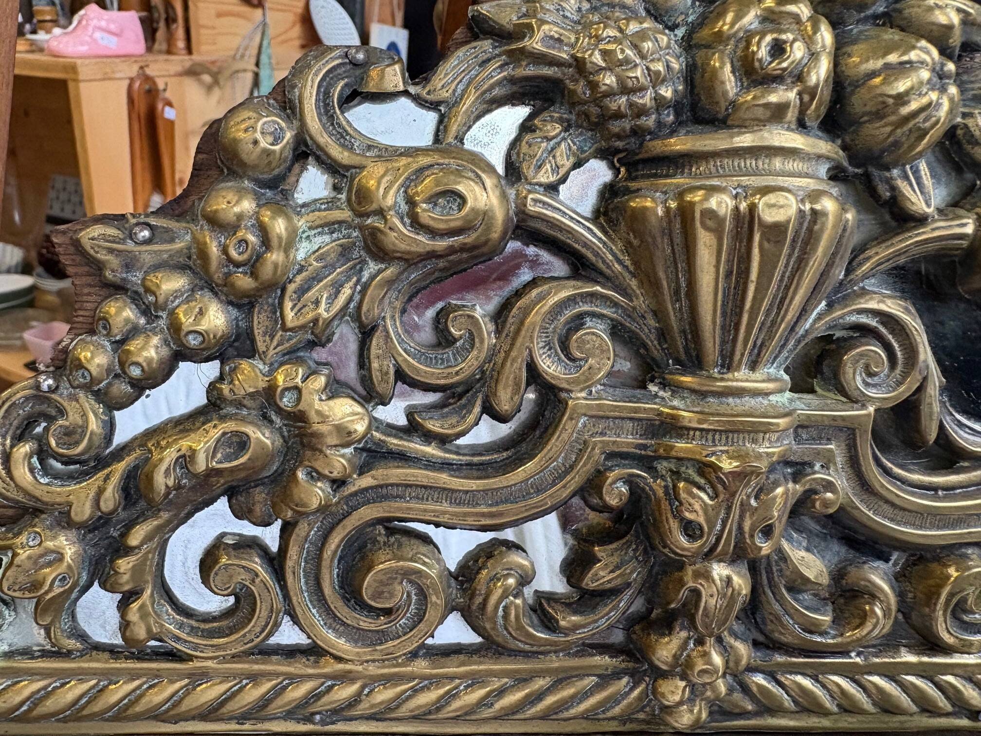 Napoleon III style mirror with gilt brass side panels